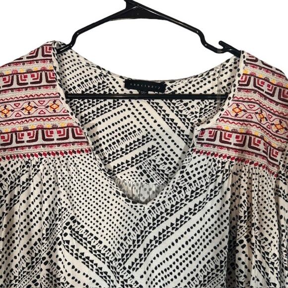 Sanctuary White Multicolor V-Neck Long Sleeve Boho Blouse Women Sz L - Picture 3 of 8